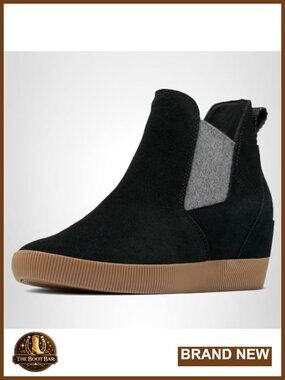 Slip-On Wedge Boots with Suede Upper and Rubber Sole